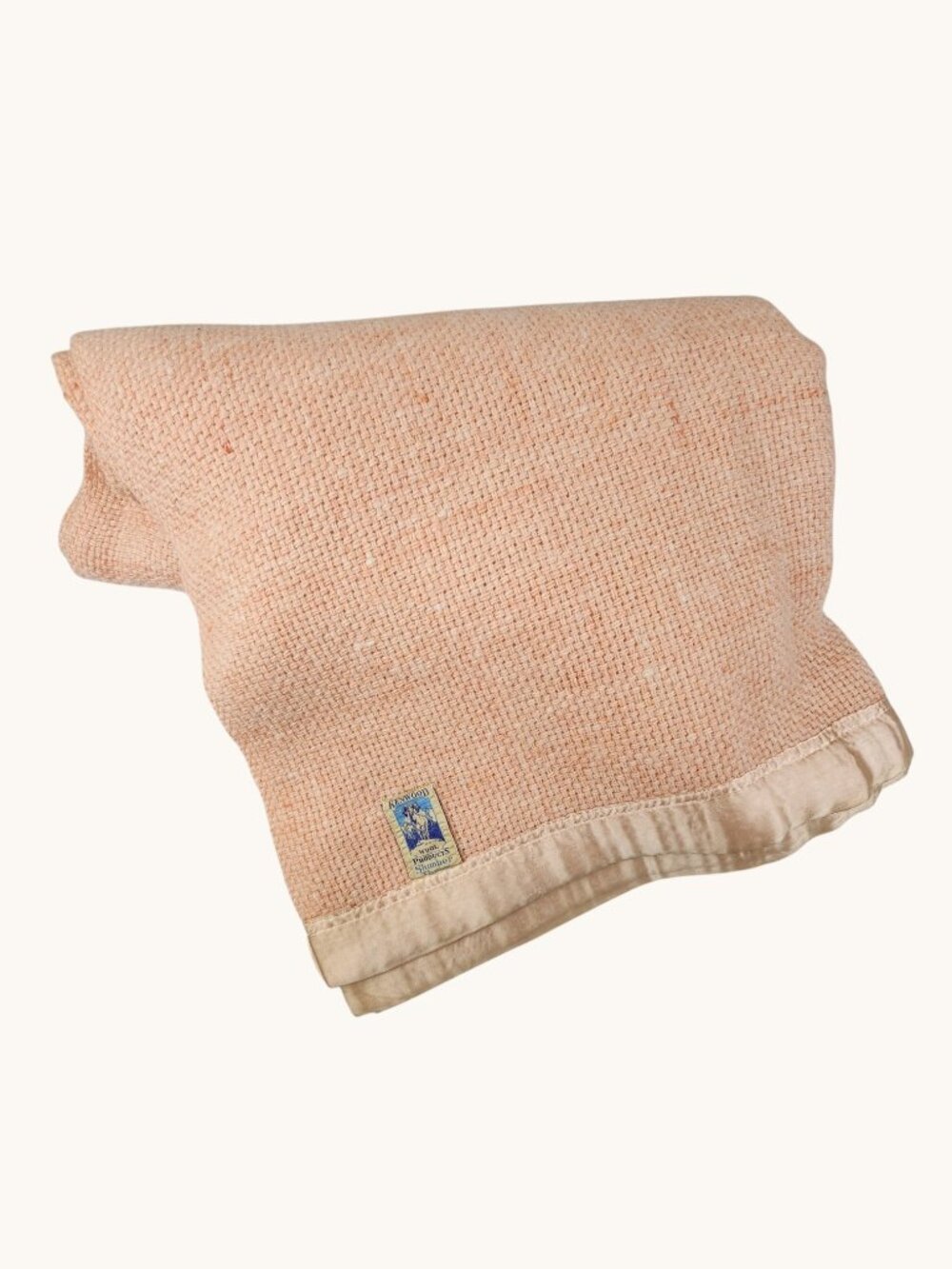 VTG Kenwood Wool Blanket Salmon Pink 62x70 | Woven Wool Throw | Satin Trim